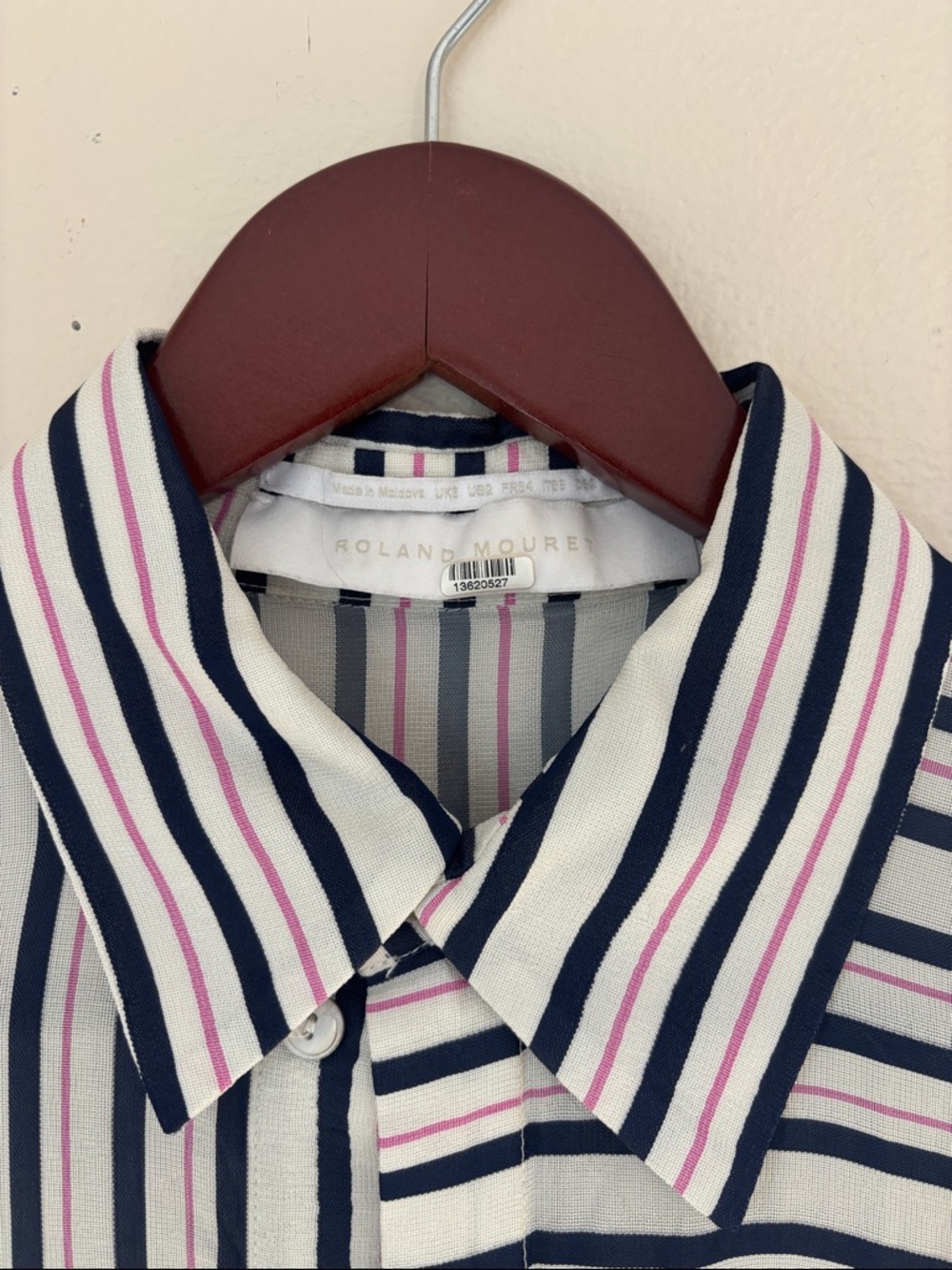 Roland Mouret Navy, White & Pink Striped Button Shirt - Picture 2 of 6